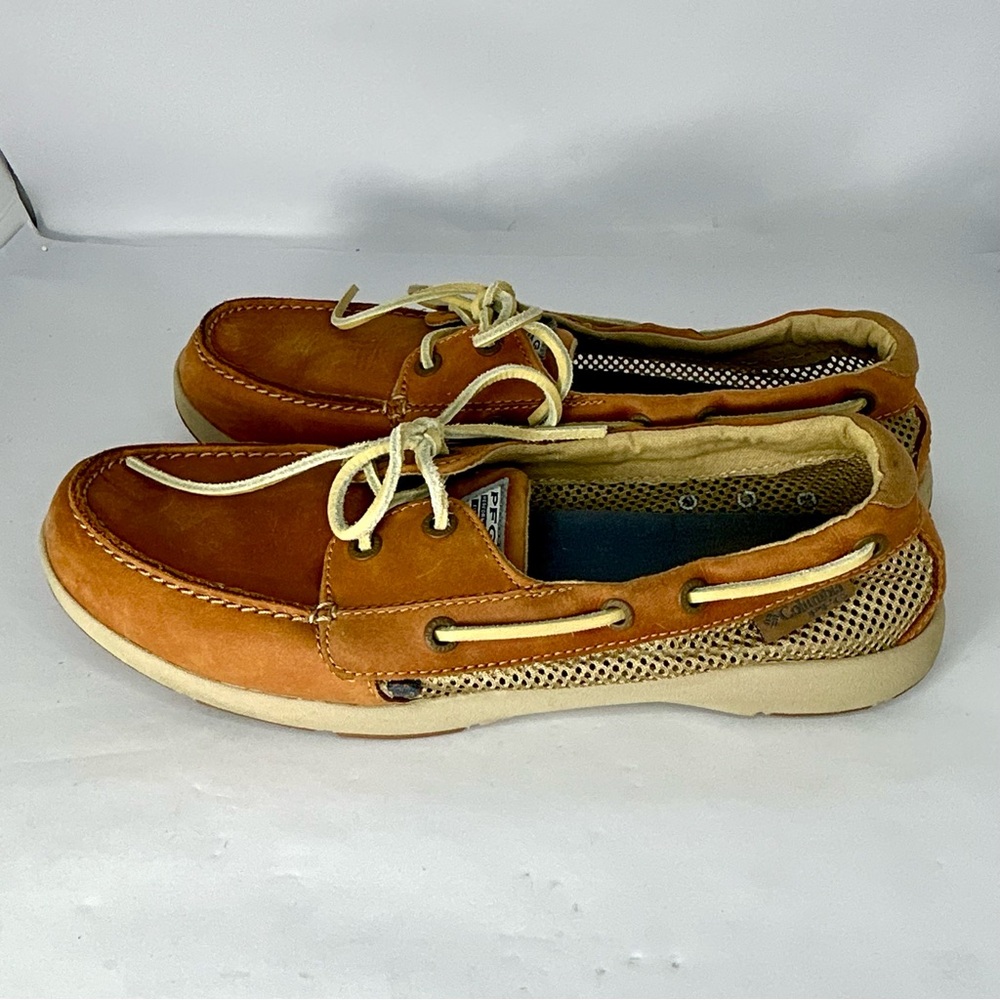 Columbia PFG Elk Mountain Delray II PFG Leather Boat Shoes Womens Size 9 Caramel